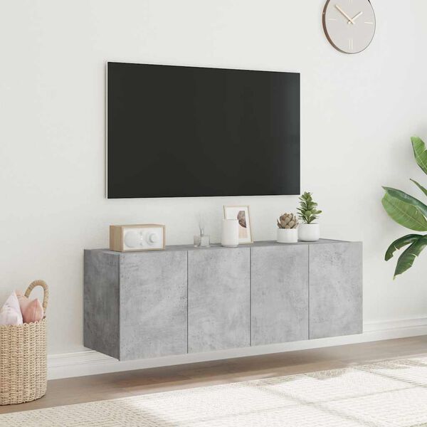 vidaXL TV Wall Cabinets with LED Lights 2 pcs Concrete Grey 60x35x41 cm