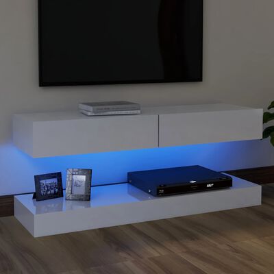 vidaXL TV Cabinet with LED Lights High Gloss White 120x35 cm