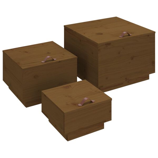 vidaXL Storage Boxes with Lids 3 pcs Honey Brown Solid Wood Pine