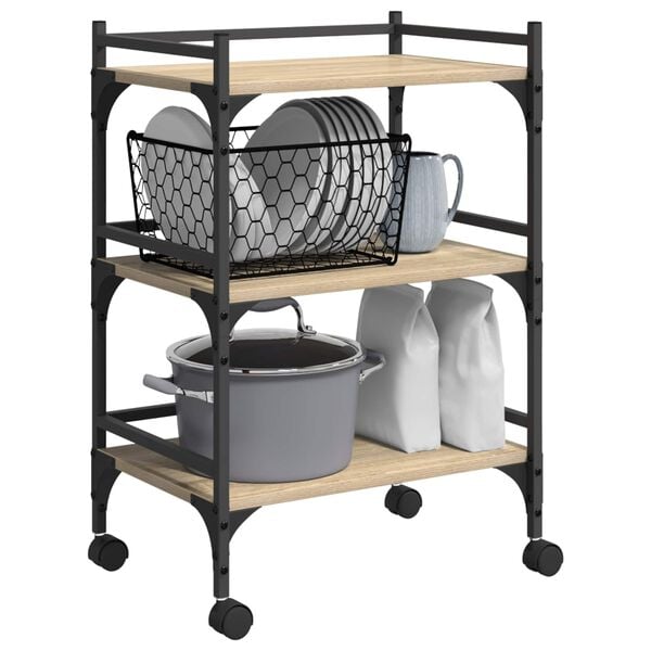 vidaXL Kitchen Trolley Sonoma Oak 50 x 35 x 75.5 cm Engineered Wood