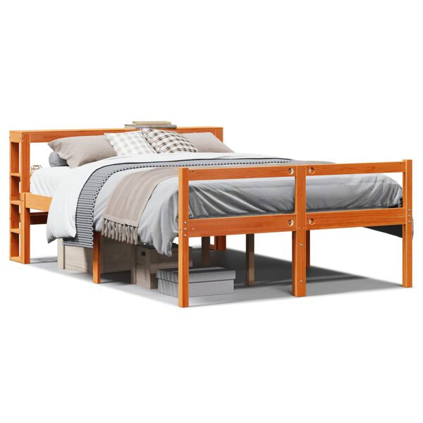vidaXL Bed Frame with Headboard without Mattress Wax Brown 150x200 cm King Size
