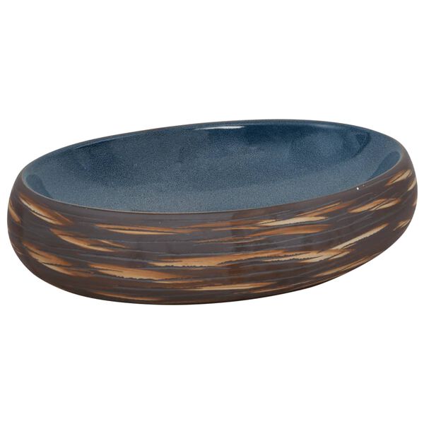 vidaXL Countertop Basin Brown and Blue Oval 59x40x15 cm Ceramic