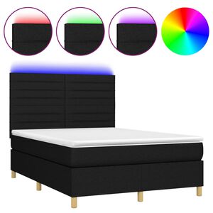 vidaXL Box Spring Bed with Mattress&LED Black 140x200 cm Fabric