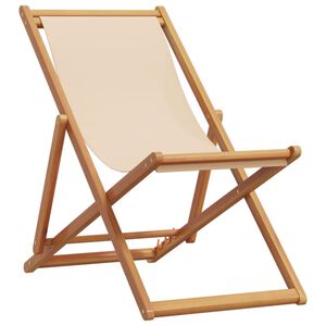 vidaXL Folding Chair Beige Solid Wood Eucalyptus and Fabric