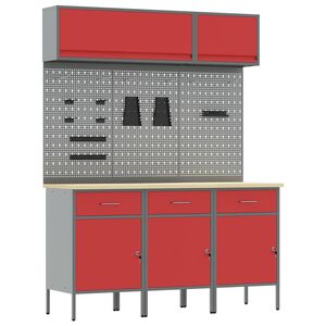 vidaXL Work Cabinet Set with Drawer with Storage Manual 8 pcs Red