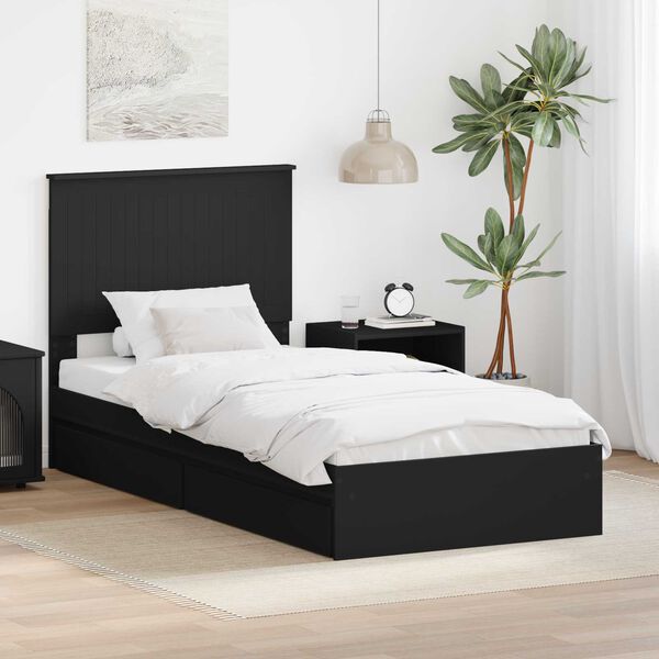 vidaXL Storage Bed with Headboard Black 90 x 190 cm Engineered Wood