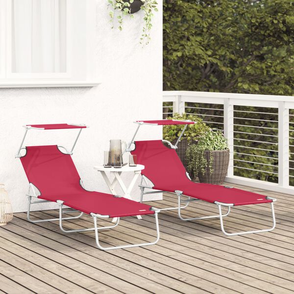 vidaXL Sun Lounger Folding 2-person 2 pcs Red 58 x 188 x 77cm Fabric