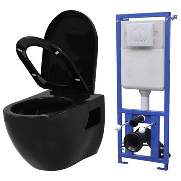 vidaXL Square Toilet Ceramic Black with Soft Close Mechanism Bathroom Fixture 