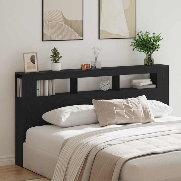 vidaXL LED Headboard Black Oak 200 x 18.5 x 103.5 cm Engineered Wood