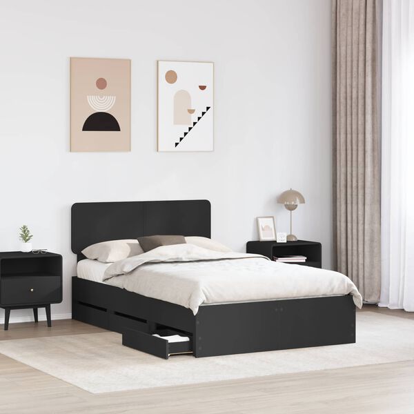 vidaXL Bed Frame with Drawer Black 120 x 200 cm Engineered Wood