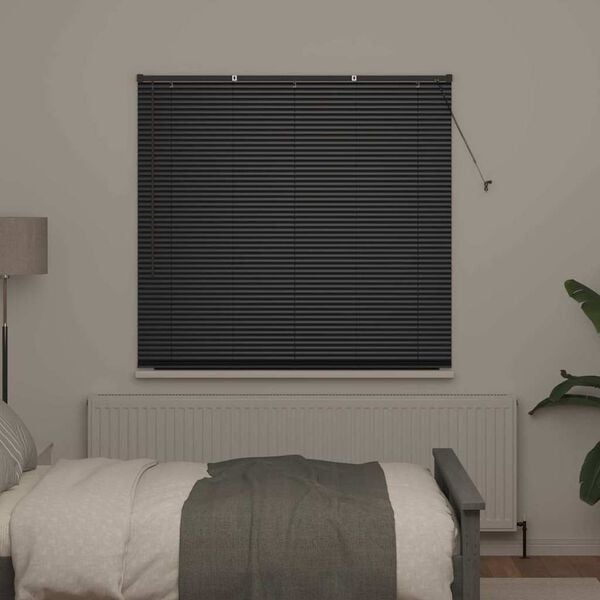 vidaXL Window Blind with Curtains Manual Black Aluminium