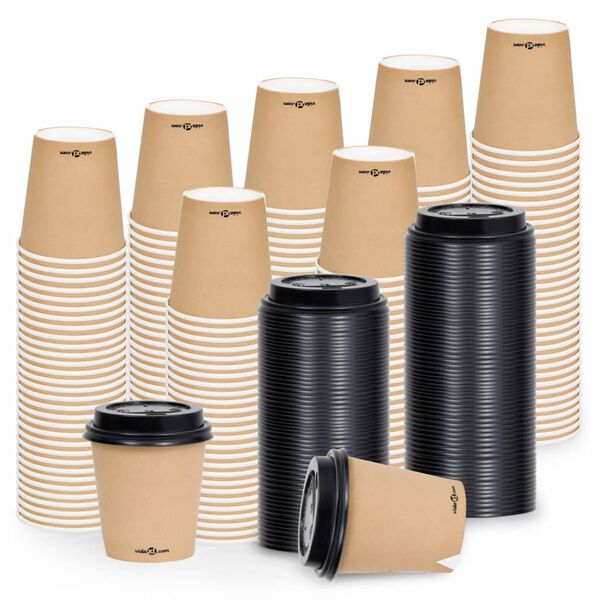 vidaXL Coffee Paper Cups with Lids 200 ml 500 pcs Brown