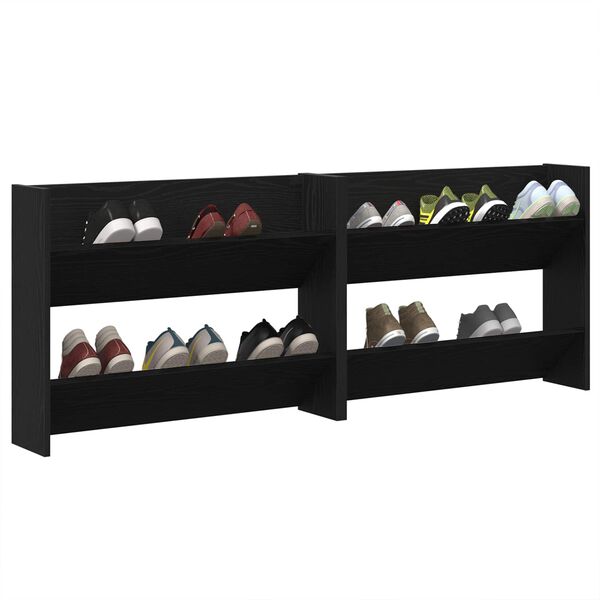 vidaXL Shoe Cabinet 2 pcs Black Oak 83 x 18 x 60 cm Engineered Wood