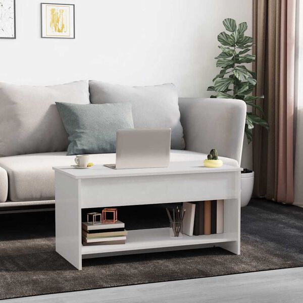 vidaXL Coffee Table High Gloss White 102x50x52,5 cm Engineered Wood