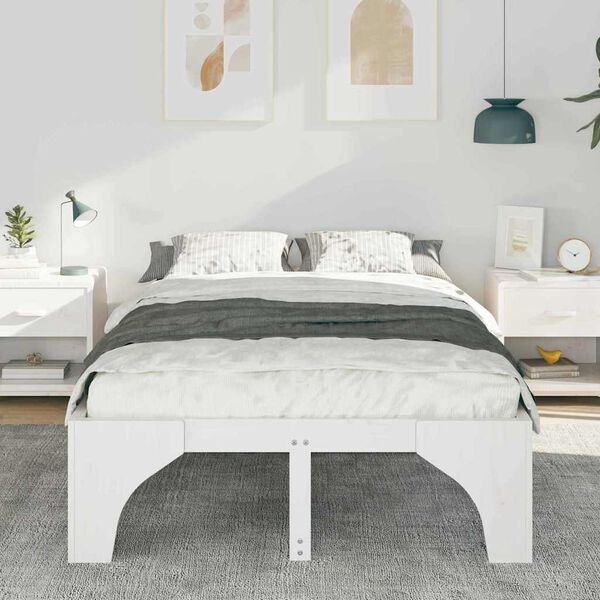 vidaXL Bed Frame White 135 x 190 cm Solid Pine Wood