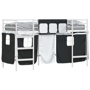 vidaXL Kids'Loft Bed Frame with Curtains White and Black 90 x 190 cm