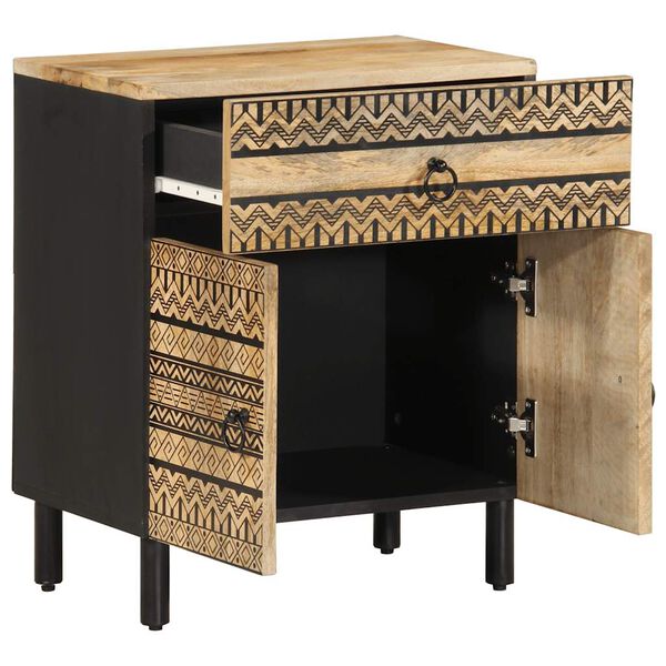 vidaXL Bed Cabinet Black 50x33x60 cm Solid Rough Wood Mango