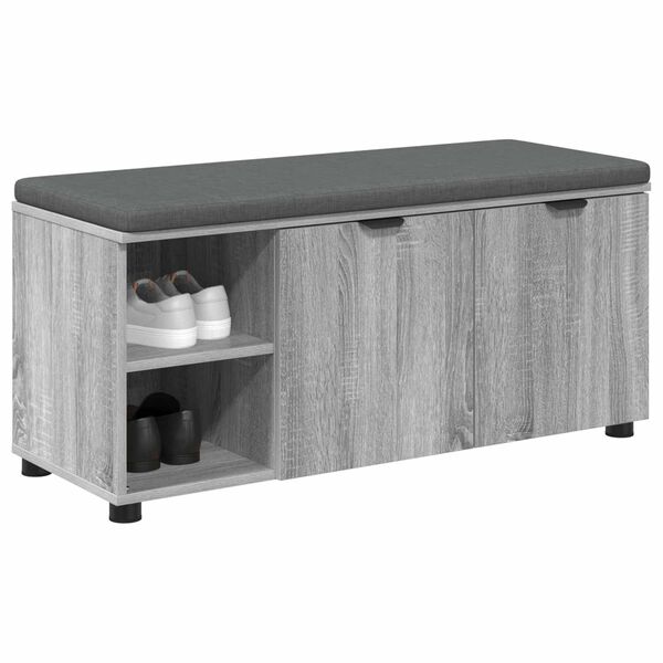 vidaXL Hall Bench with Cushion with Shelf Grey Sonoma 100 x 38 x 46 cm
