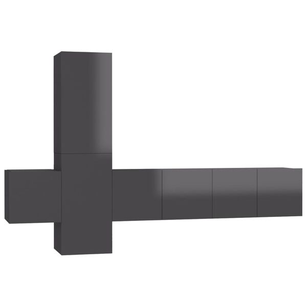 vidaXL 5 Piece TV Cabinet Set High Gloss Grey Engineered Wood