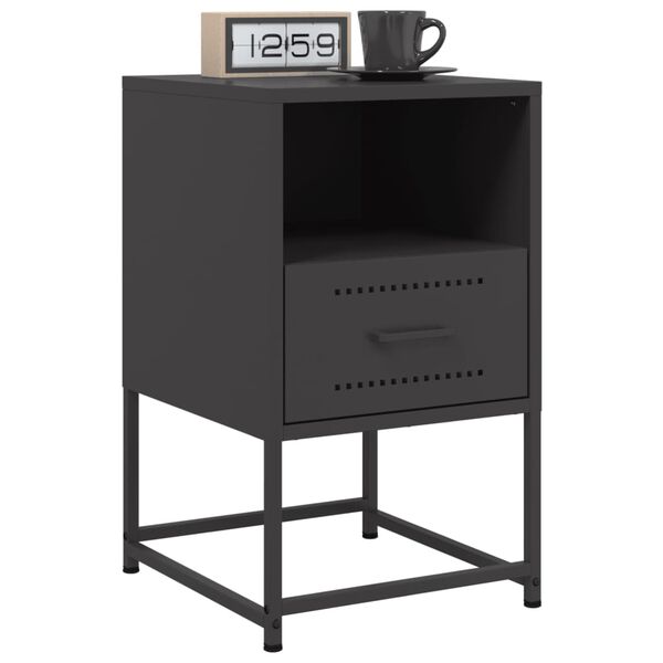 vidaXL Bedside Cabinet Black 36x39x60.5 cm Steel