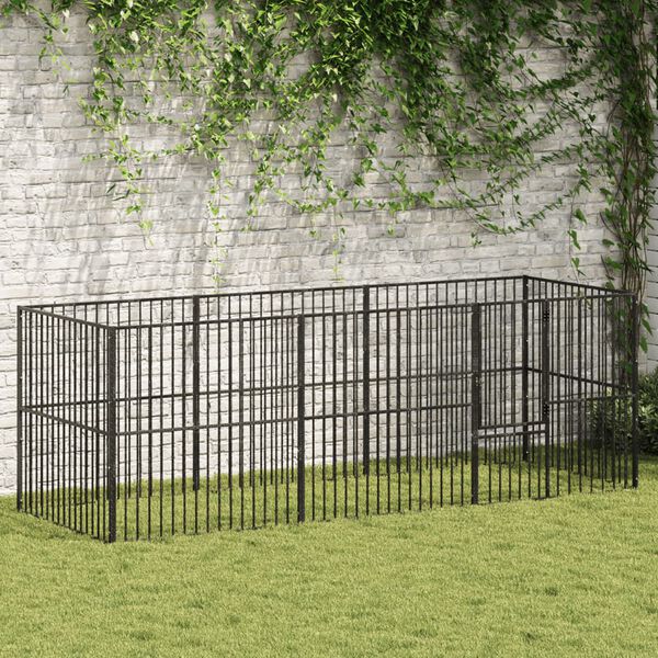 vidaXL Dog Playpen 8 Panels Black Galvanised Steel