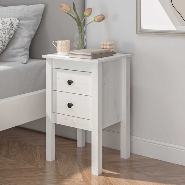 vidaXL Bedside Cabinet White 40x35x61.5 cm Solid Wood Pine