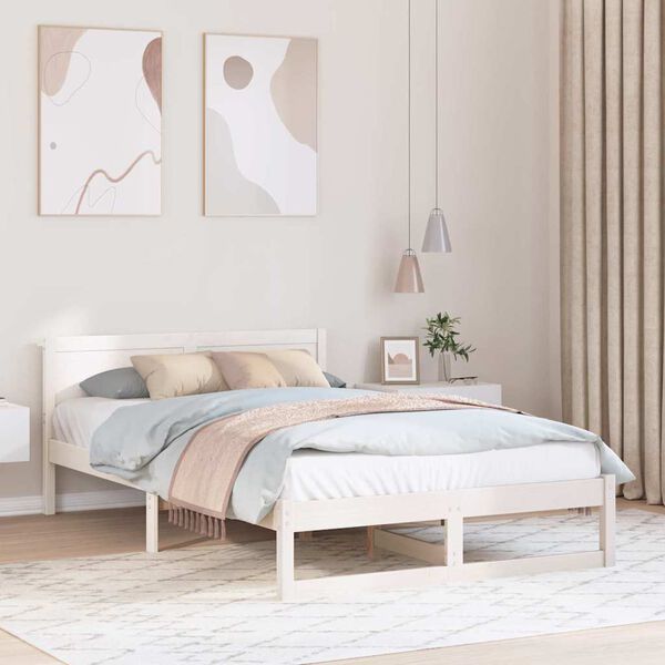 vidaXL Bed Frame with Headboard White 140 x 190 cm Solid Pine Wood