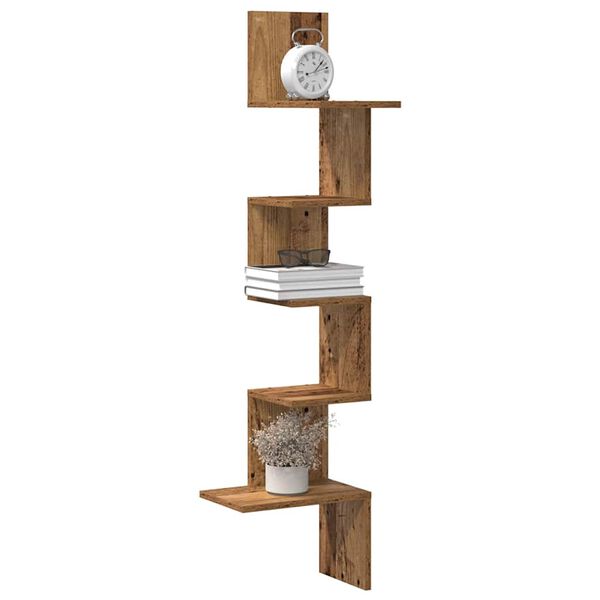 vidaXL Wall Corner Shelf Old Wood 32x32x127,5 cm Engineered Wood