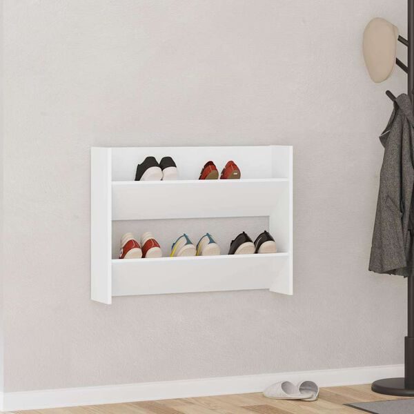 vidaXL Wall Shoe Cabinet White 80x18x60 cm Engineered Wood