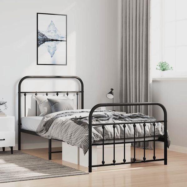 vidaXL Metal Bed Frame without Mattress with Footboard Black 100x190cm