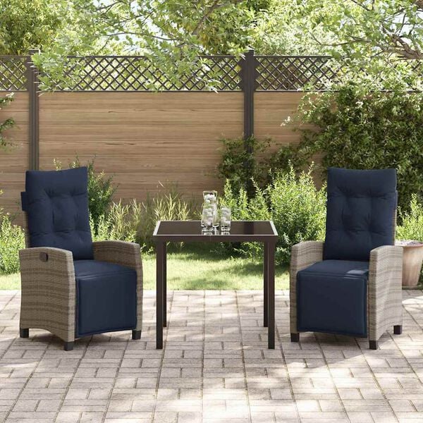 vidaXL Garden Dining Set with Cushion 3 pcs Grey Poly Rattan