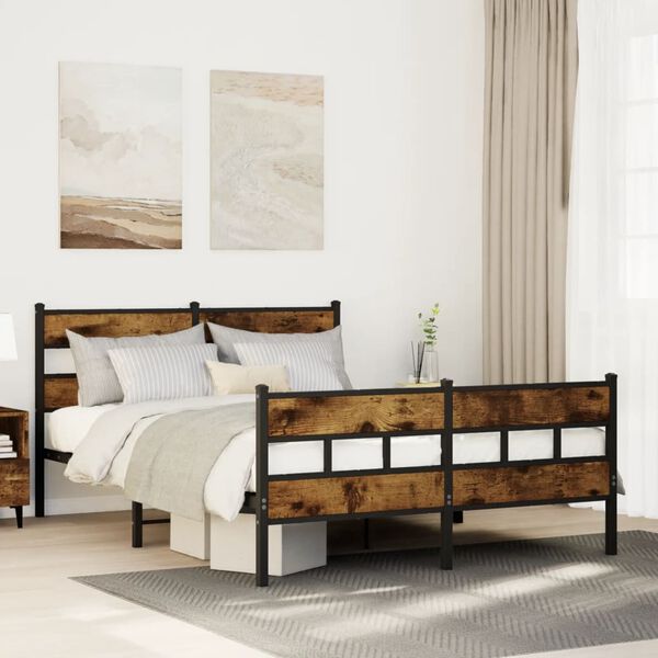 vidaXL Metal Bed Frame without Mattress Smoked Oak 160x200 cm