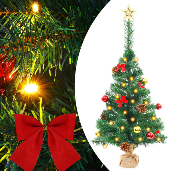 vidaXL Artificial Pre-lit Christmas Tree with Baubles Green 64 cm