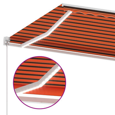 vidaXL Manual Retractable Awning with LED 300x250 cm Orange and Brown
