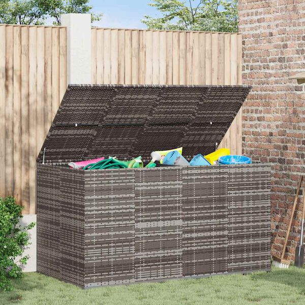 vidaXL Garden Cushion Box PE Rattan 194x100x103 cm Grey