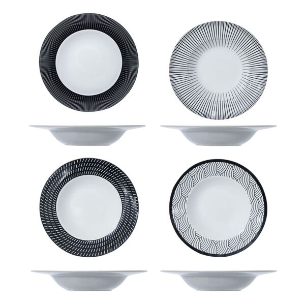 Cosy & Trendy Pasta Plate Geo 4 pcs &Oslash;27.5 cm Black and White
