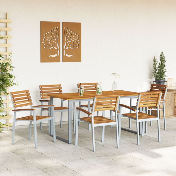 vidaXL Garden Dining Set 7 pcs Grey Solid Acacia Wood