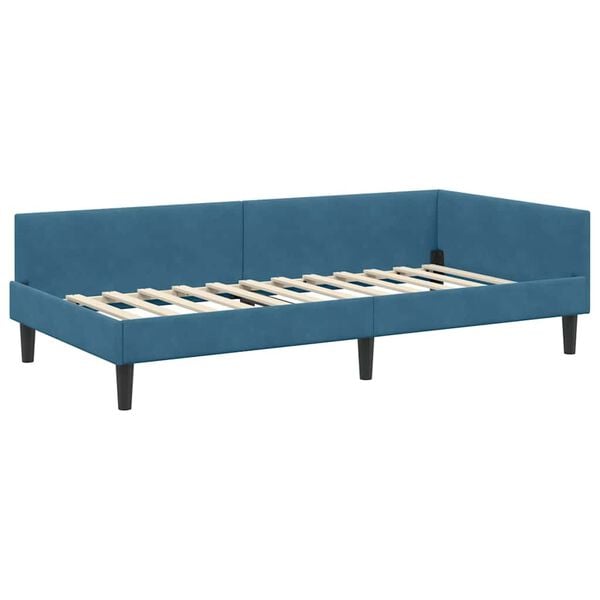 vidaXL Corner Bed Frame with Headboard Blue 90 cm x 190 cm Velvet