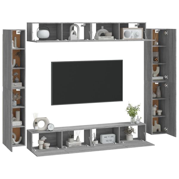 vidaXL 8 Piece TV Cabinet Set Grey Sonoma Engineered Wood