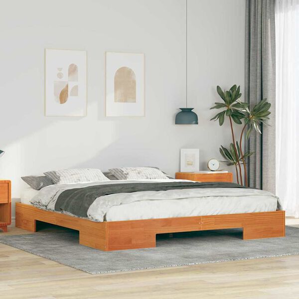 vidaXL Floor Bed Frame with Storage Brown 200 x 200 cm Solid pine wood