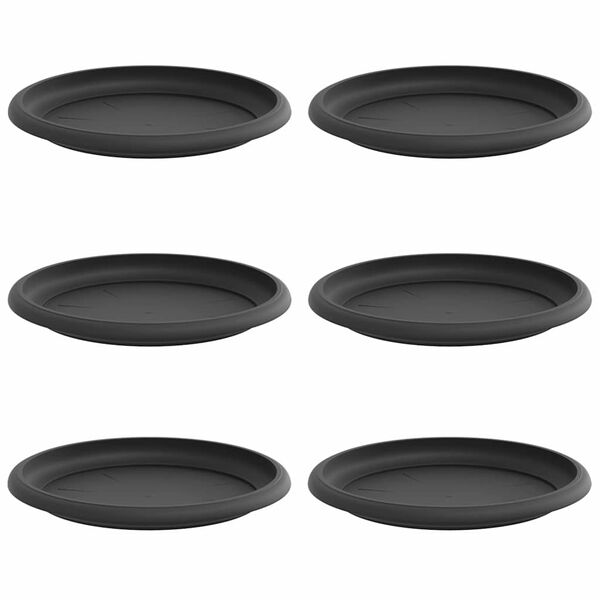 vidaXL Round Flower Tray 6 pcs Black &Oslash; 17.5 x 2 cm Plastic