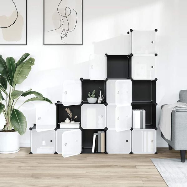 vidaXL Storage Cube Organiser with 15 Cubes and Doors Black PP
