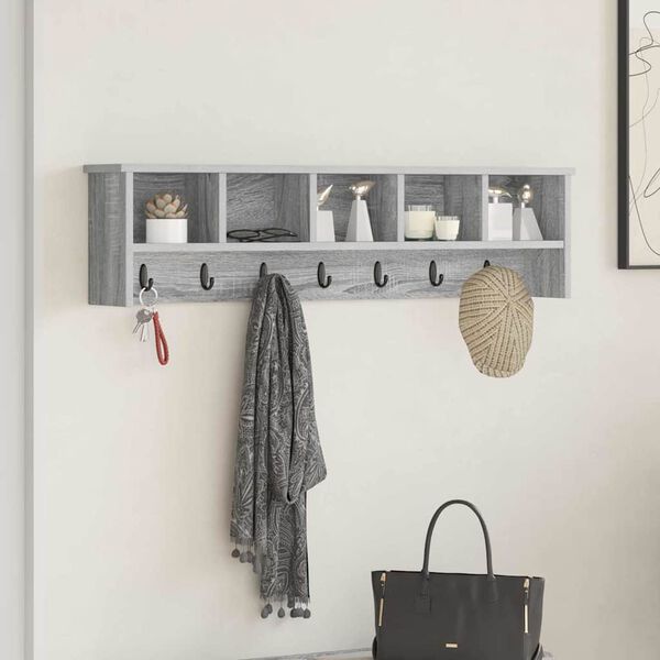 vidaXL Wall-Mounted Coat Rack with Shelf Grey sonoma 100 x 16 x 26 cm
