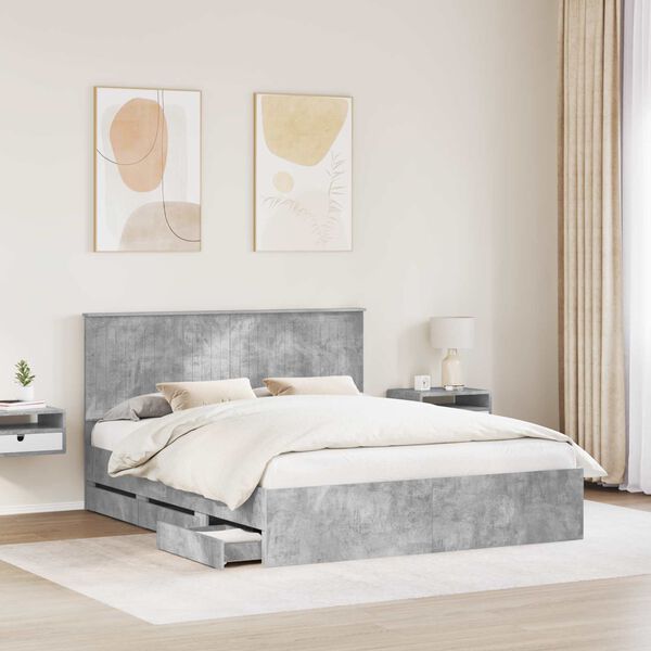 vidaXL Bed Frame with Drawer Concrete Grey 160 x 200 cm Engineer Wood