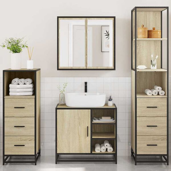 vidaXL 4&nbsp;Piece Bathroom Furniture Set&nbsp;Sonoma Oak Engineered Wood