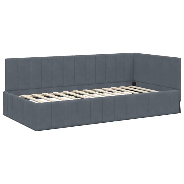 vidaXL Corner Bed Frame with Headboard Dark Grey 90 cm x 200 cm Velvet
