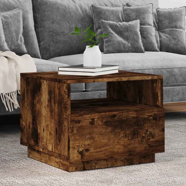 vidaXL Coffee Table with LED Lights Smoked Oak 50x49x40 cm