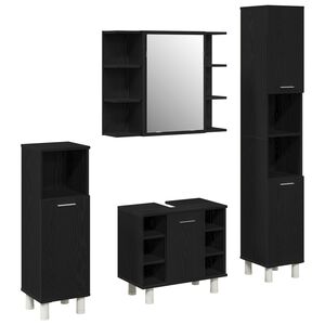 vidaXL Bathroom Furniture Set with Door 4 pcs Black 30 x 30 x 179.5 cm