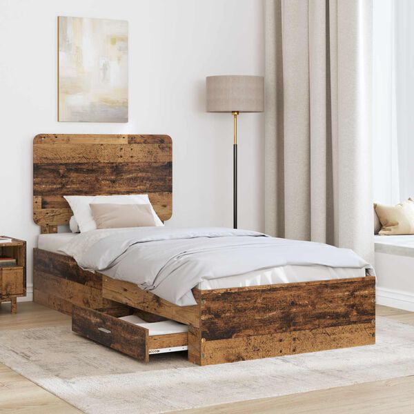 vidaXL Bed Frame with Headboard Old Wood 90 x 200 cm Engineered Wood