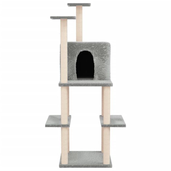 vidaXL Cat Tree with Sisal Scratching Posts Light Grey 144.5 cm